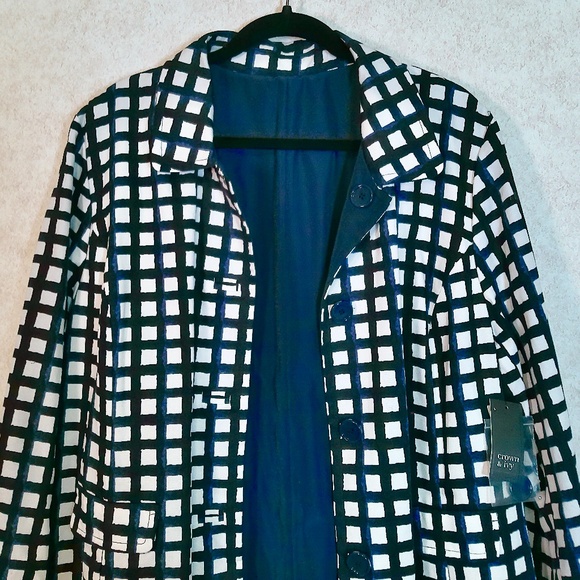 NWT Crown & Ivy Novel Navy Reversible Rain Jacket, 2 Pockets, Button Down SizeXL - Picture 2 of 10